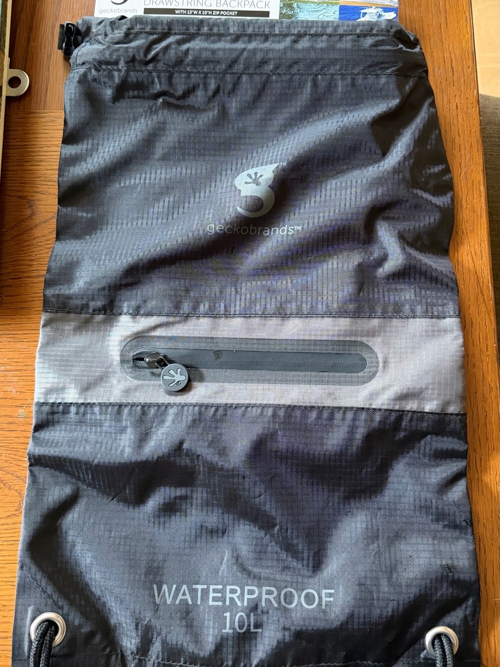NWT Gecko Geckobrands 10L Waterproof Drawstring Backpack With Pockets Black